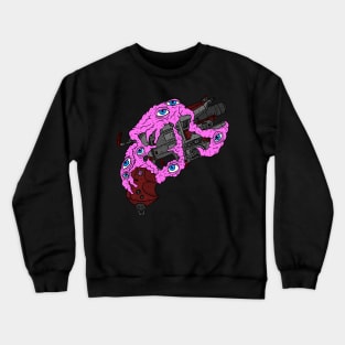 a sci fi artwork, alien eyes guarding a cyberpunk revolver. Crewneck Sweatshirt